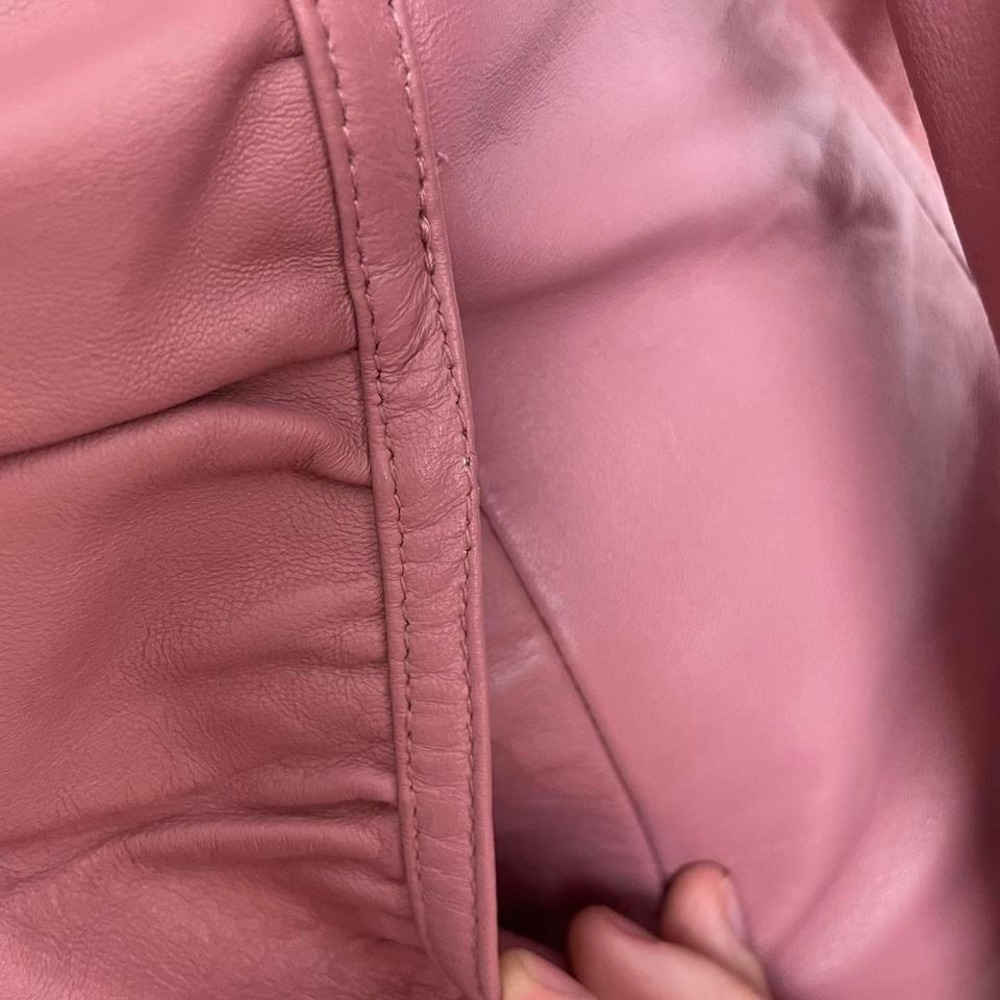 Vintage 90s‎ Y2K Pink Leather Rose Blush Colored Ruched Jacket - Picture 3 of 8